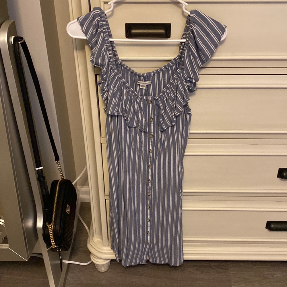 Women’s blue off the shoulder dress